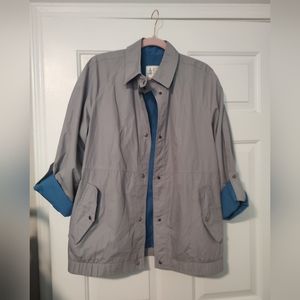 London Fog Womens Windbreaker Jacket Convertible Sleeve Gray Blue Size 11/12